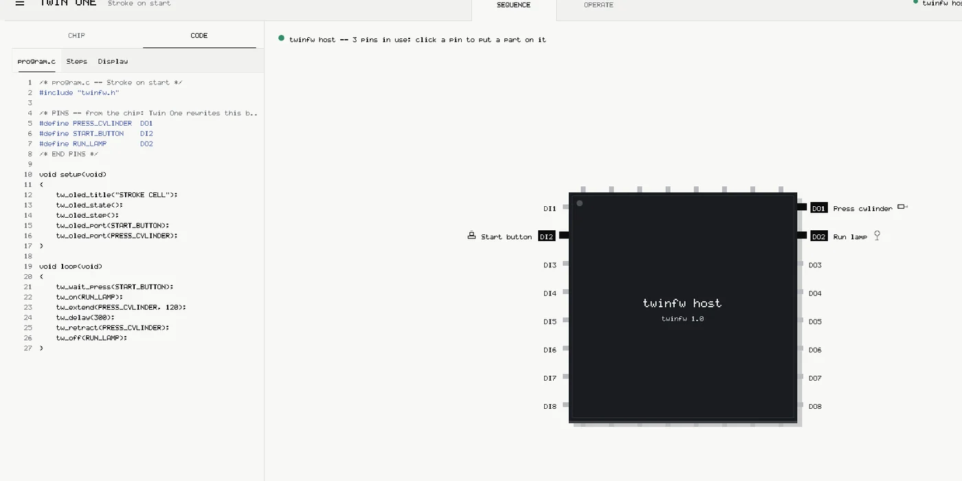 Twin One: program.c next to the chip